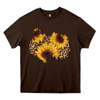 Chocolate Brown sunflower leopard patch Heavy Core Tee - AdoDesignShop
