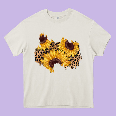 Sunflower Leopard Patch Heavy Core Tee Designed By Adodesignshop