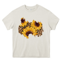 Cream sunflower leopard patch Heavy Core Tee - AdoDesignShop