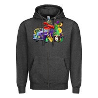 Charcoal Heather mardi gras gnome on the truck Zipper Hoodie - CowGirlArtShop