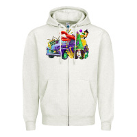 Oatmeal Heather mardi gras gnome on the truck Zipper Hoodie - CowGirlArtShop