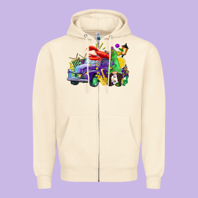 Mardi Gras Gnome On The Truck Zipper Hoodie Designed By Cowgirlartshop