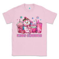Bubblegum Pink merry christmas snowman coffee cups Classic Tee - MaliasSmallBusiness