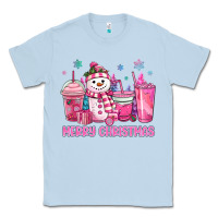 Dusty Blue merry christmas snowman coffee cups Classic Tee - MaliasSmallBusiness