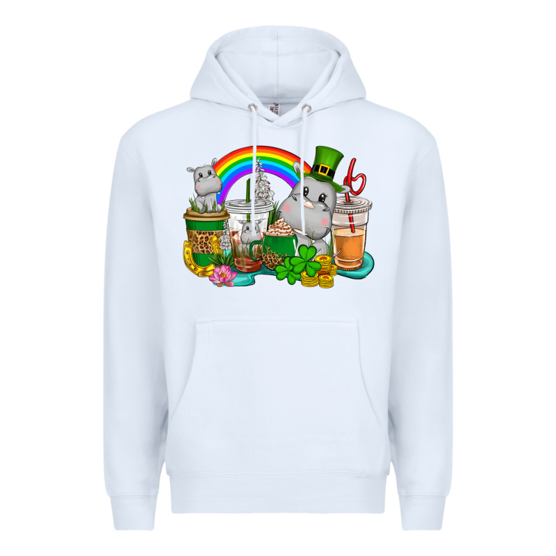 St. Patrick's Hippopotamus Coffee Cups Premium Hoodie by CowGirlArtShop | Teevron