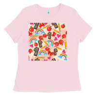 Bubblegum Pink back to school seamless pattern 1 (3600x3600) Ladies Tee - AdoDesignShop