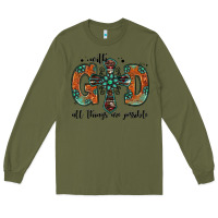 Army Green with god all things are possible gemstone cross Long Sleeve Tee - Jasminsmagicworld
