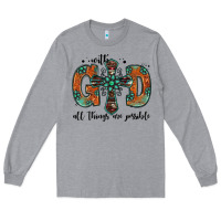 Heather Grey with god all things are possible gemstone cross Long Sleeve Tee - Jasminsmagicworld