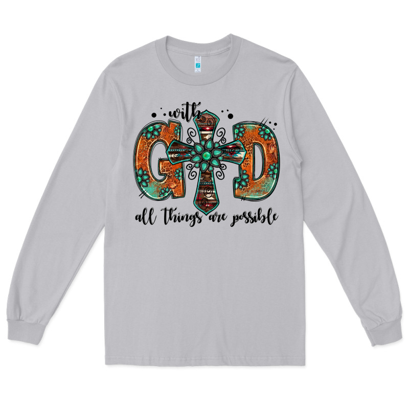 With God All Things Are Possible Gemstone Cross Long Sleeve Tee by Jasminsmagicworld | Teevron