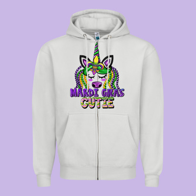 Mardi Gras Cutie Unicorn Zipper Hoodie Designed By Cowgirlartshop
