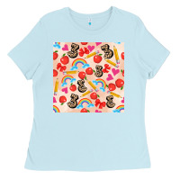 Baby Blue back to school seamless pattern 3 (3600x3600) Ladies Tee - AdoDesignShop