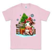 Bubblegum Pink merry christmas cow Classic Tee - MaliasSmallBusiness