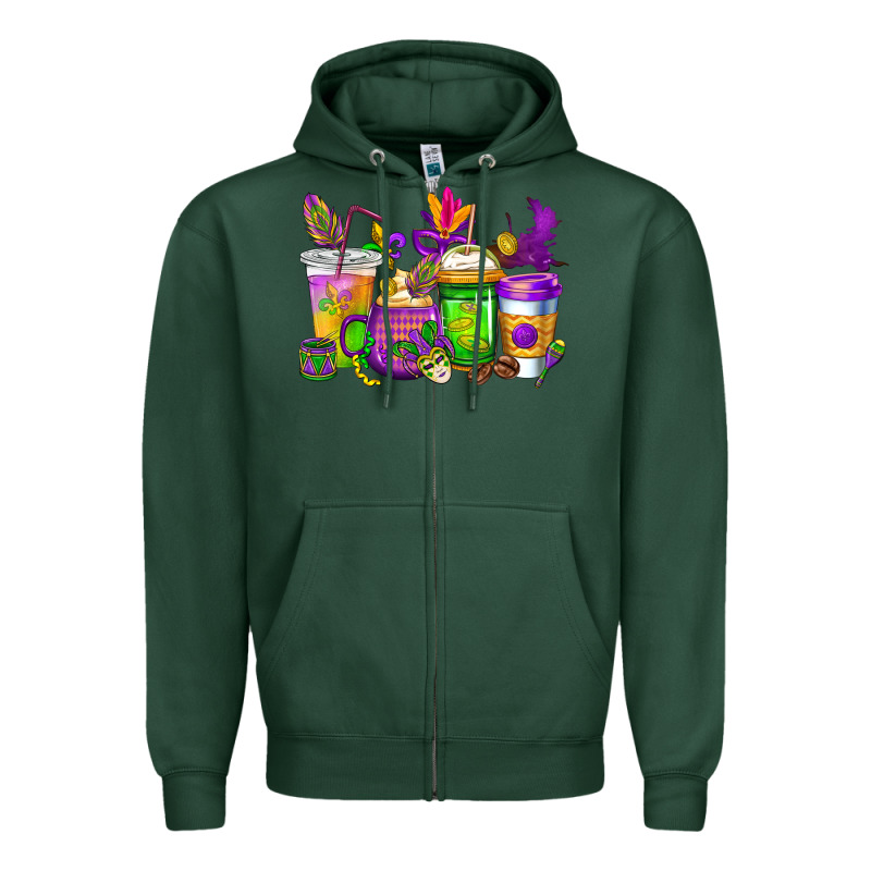 Mardi Gras Coffee Cups Cowgirl Zipper Hoodie by CowGirlArtShop | Teevron
