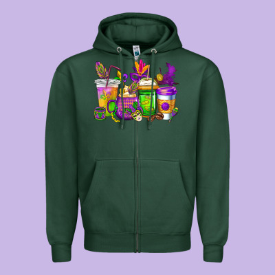 Mardi Gras Coffee Cups Cowgirl Zipper Hoodie Designed By Cowgirlartshop