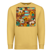 Antique Gold Western Horse Sunflowers Gemstone Seamless Pattern Premium Sweatshirt - FaDigitalArtStudio