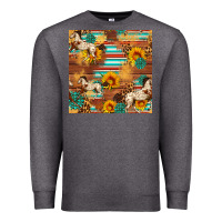 Charcoal Heather Western Horse Sunflowers Gemstone Seamless Pattern Premium Sweatshirt - FaDigitalArtStudio