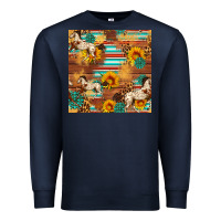 Navy Western Horse Sunflowers Gemstone Seamless Pattern Premium Sweatshirt - FaDigitalArtStudio