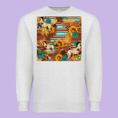 Western Horse Sunflowers Gemstone Seamless Pattern Premium Sweatshirt Designed By Fadigitalartstudio