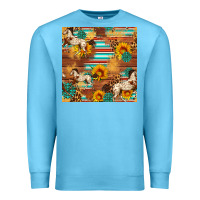 Ocean Blue Western Horse Sunflowers Gemstone Seamless Pattern Premium Sweatshirt - FaDigitalArtStudio