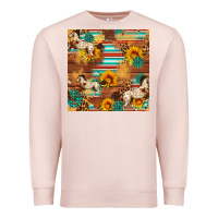 Pale Pink Western Horse Sunflowers Gemstone Seamless Pattern Premium Sweatshirt - FaDigitalArtStudio
