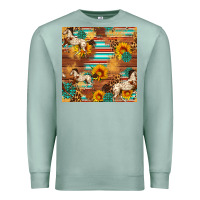 Seafoam Western Horse Sunflowers Gemstone Seamless Pattern Premium Sweatshirt - FaDigitalArtStudio