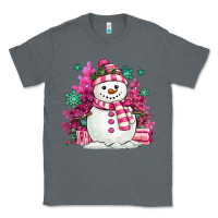 Charcoal Heather pink christmas snowman Classic Tee - MaliasSmallBusiness