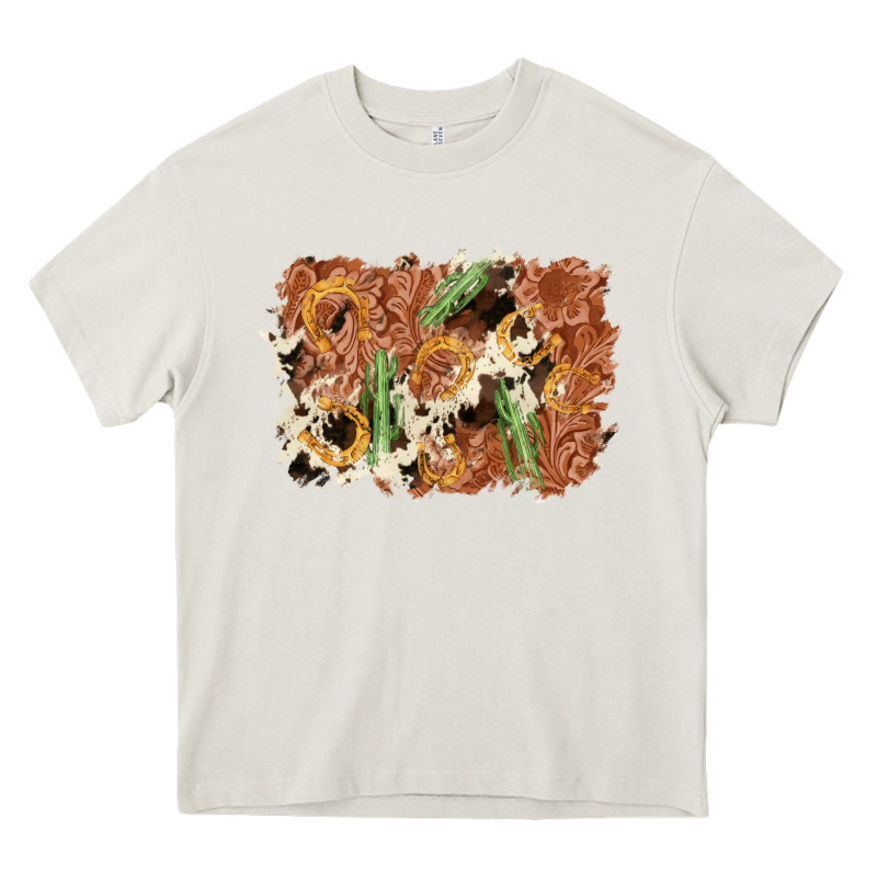 Horseshoe Cowhide Cactus Background Heavy Core Tee by AdoDesignShop | Teevron
