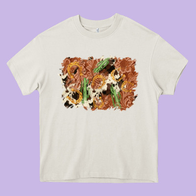 Horseshoe Cowhide Cactus Background Heavy Core Tee Designed By Adodesignshop