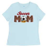 Baby Blue soccer mom with ball and sunflower Ladies Tee - Artiststas
