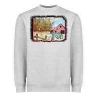 Heather Grey Christmas Barn Tractor Snow Heavyweight Sweatshirt - Bettercallsaul