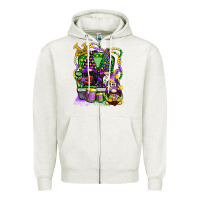 Oatmeal Heather mardi gras gnomies truck Zipper Hoodie - CowGirlArtShop