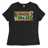 Black soccer mom with ball and cactus and serape licanse plate Ladies Tee - Artiststas
