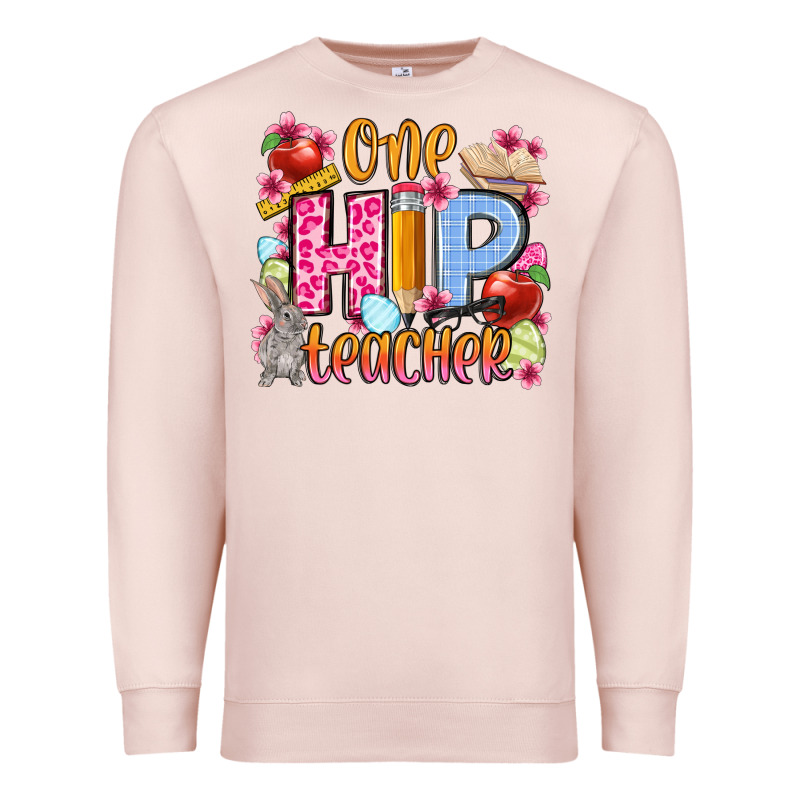 Easter Day One Hip Teacher Premium Sweatshirt by OliviaCreatesArt | Teevron