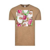 Vintage Coffee Pink Christmas Santa Claus and gift box Vintage Tee - NancyCooperArtShop