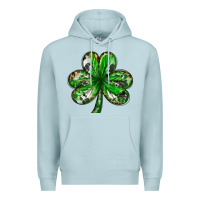 Blue Mist Shamrock with leopard and cowhide St. Patricks day Premium Hoodie - HowdyJamesFarm