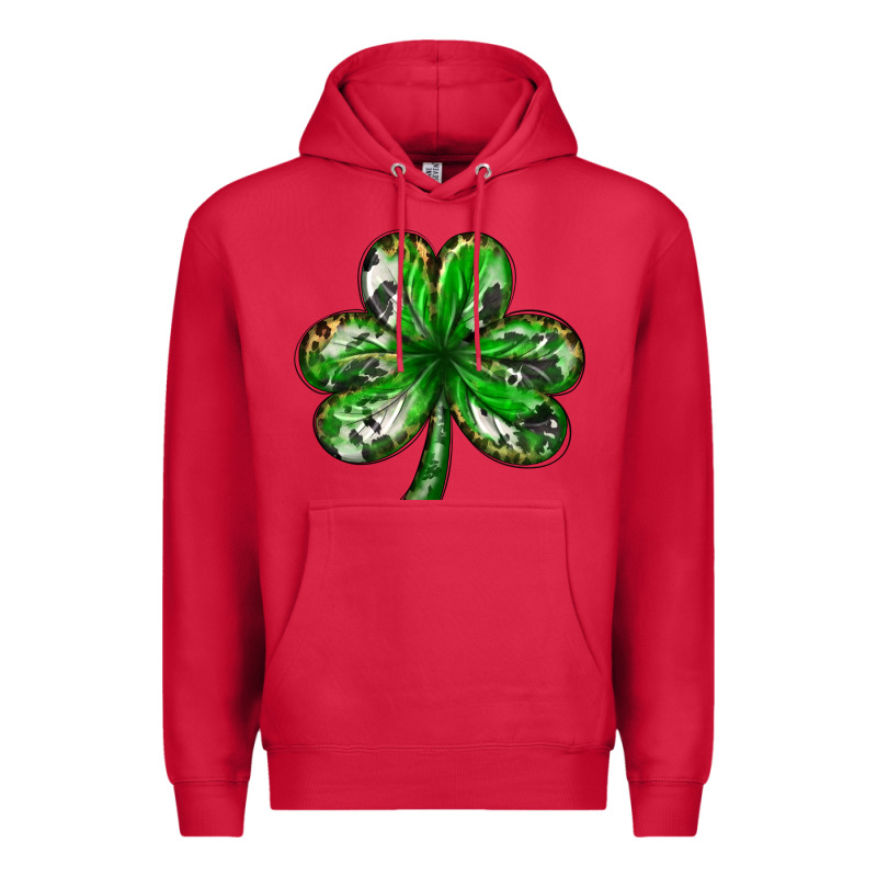 Shamrock With Leopard And Cowhide St. Patricks Day Premium Hoodie by HowdyJamesFarm | Teevron
