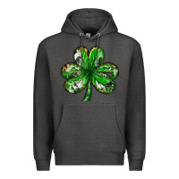 Charcoal Heather Shamrock with leopard and cowhide St. Patricks day Premium Hoodie - HowdyJamesFarm