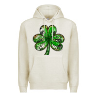 Oatmeal Heather Shamrock with leopard and cowhide St. Patricks day Premium Hoodie - HowdyJamesFarm
