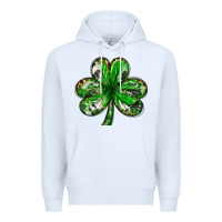 White Shamrock with leopard and cowhide St. Patricks day Premium Hoodie - HowdyJamesFarm