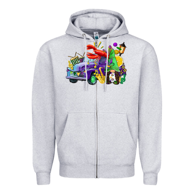Mardi Gras Gnome On The Truck Zipper Hoodie by CowGirlArtShop | Teevron