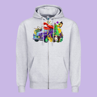 Mardi Gras Gnome On The Truck Zipper Hoodie Designed By Cowgirlartshop