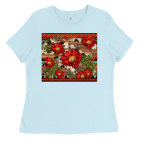 Baby Blue red flower and cactus with cowhide and aztec Ladies Tee - Artiststas