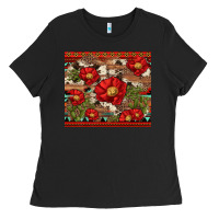 Black red flower and cactus with cowhide and aztec Ladies Tee - Artiststas
