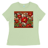 Matcha red flower and cactus with cowhide and aztec Ladies Tee - Artiststas