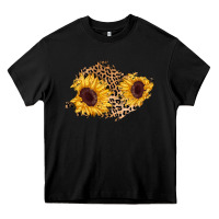 Black sunflower leopard patch Heavy Core Tee - AdoDesignShop