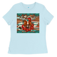 Baby Blue longhorn with gemstone Ladies Tee - Artiststas