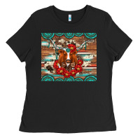 Black longhorn with gemstone Ladies Tee - Artiststas