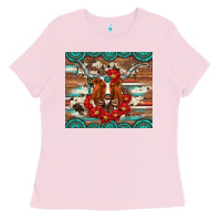 Bubblegum Pink longhorn with gemstone Ladies Tee - Artiststas