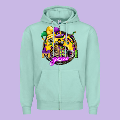 Mardi Gras Gamer Zipper Hoodie Designed By Cowgirlartshop