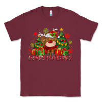 Burgundy merry christmas reindeer Classic Tee - MaliasSmallBusiness